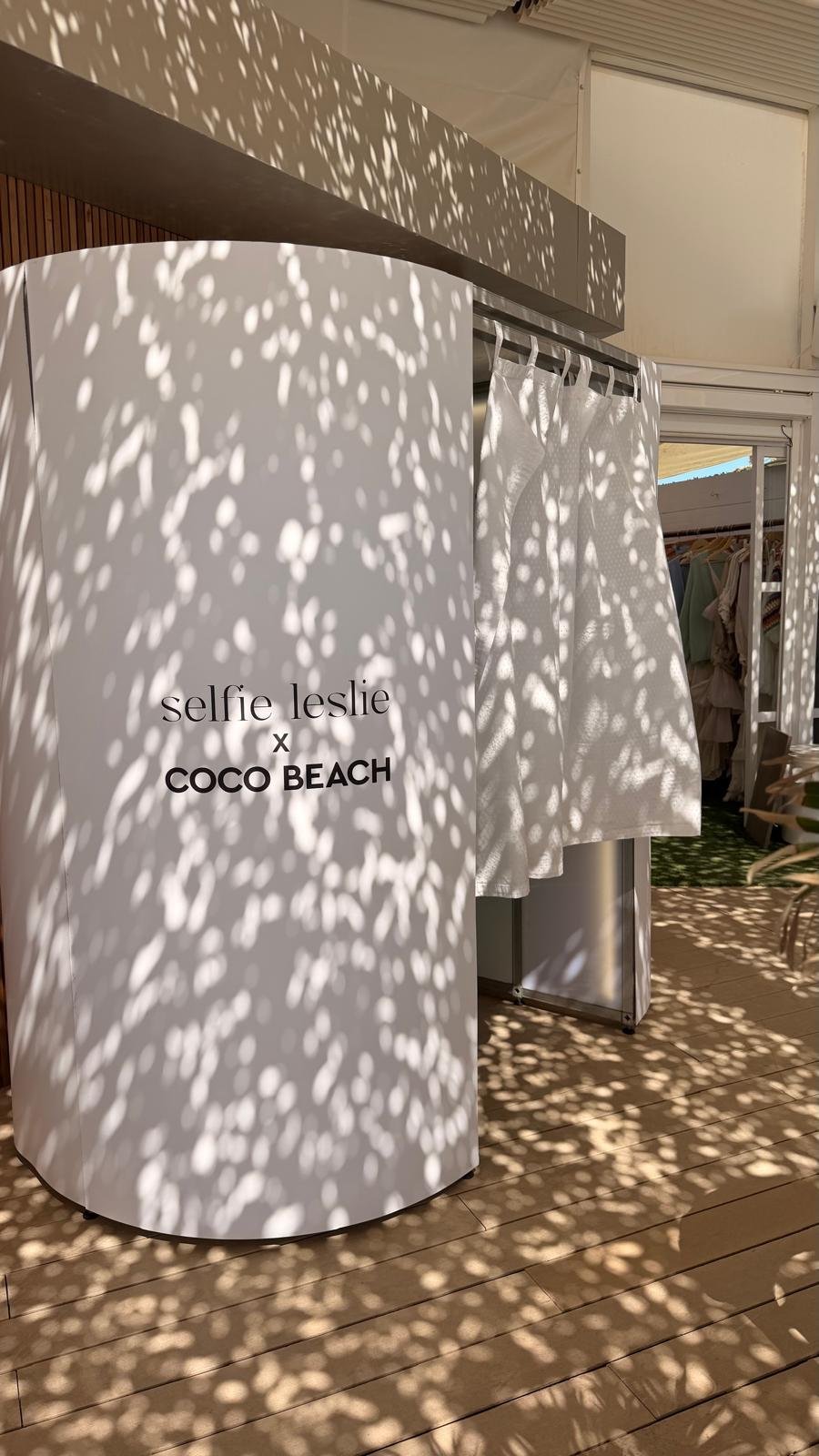 White branded photo booth at Coco Beach Ibiza brand event