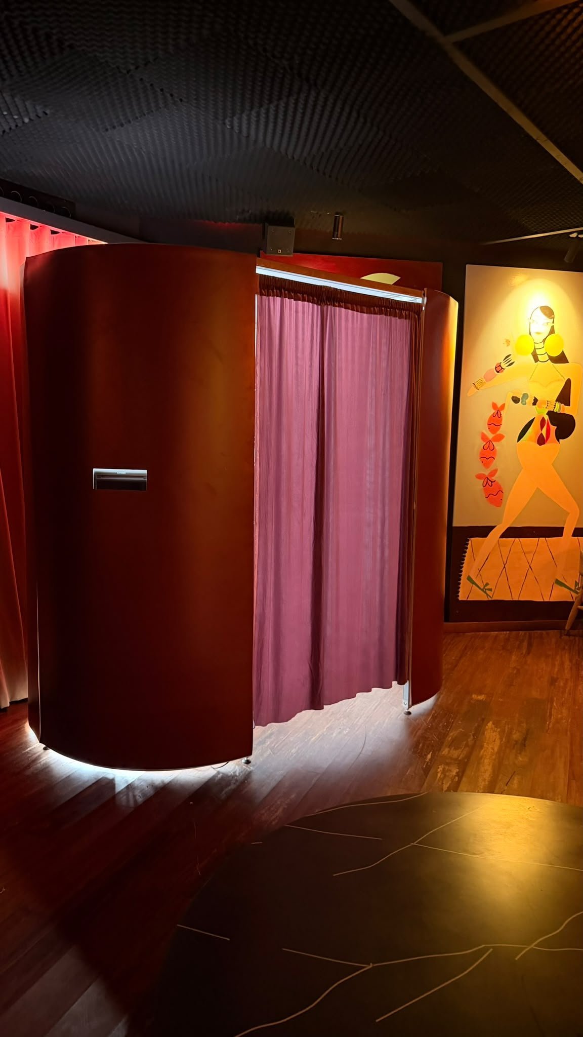 Classic enclosed photo booth in burgundy at Six Senses Ibiza wedding